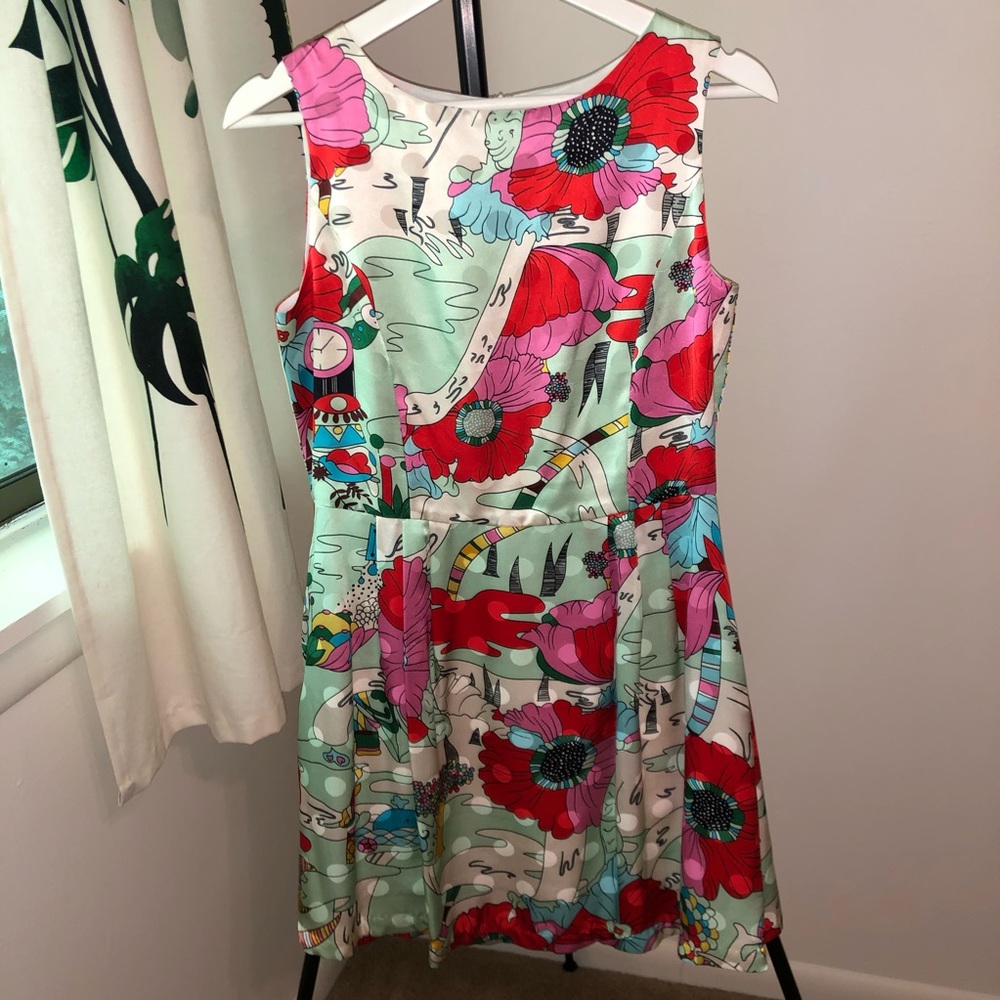 Mulicolor printed silk mini dress S